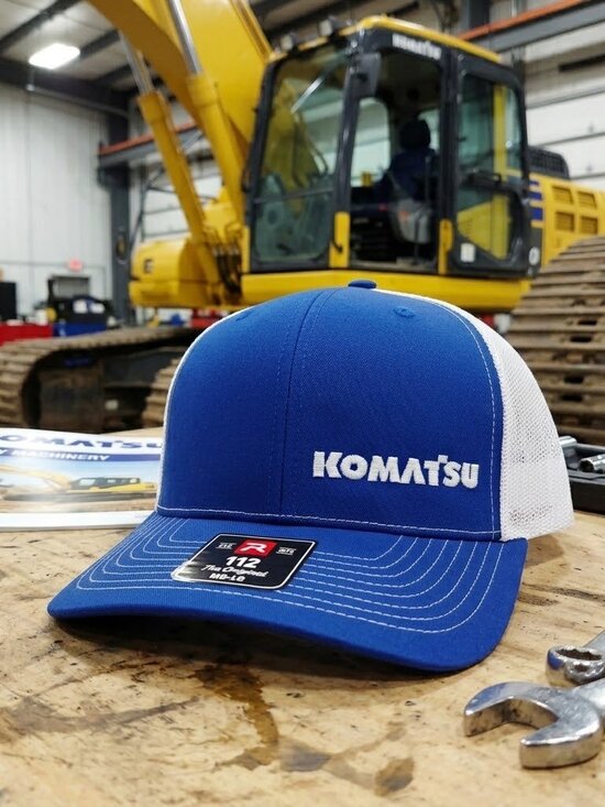 Komatsu Heavy Equipment Offset Embroidered Blue White Richardson 112 Hat Mining